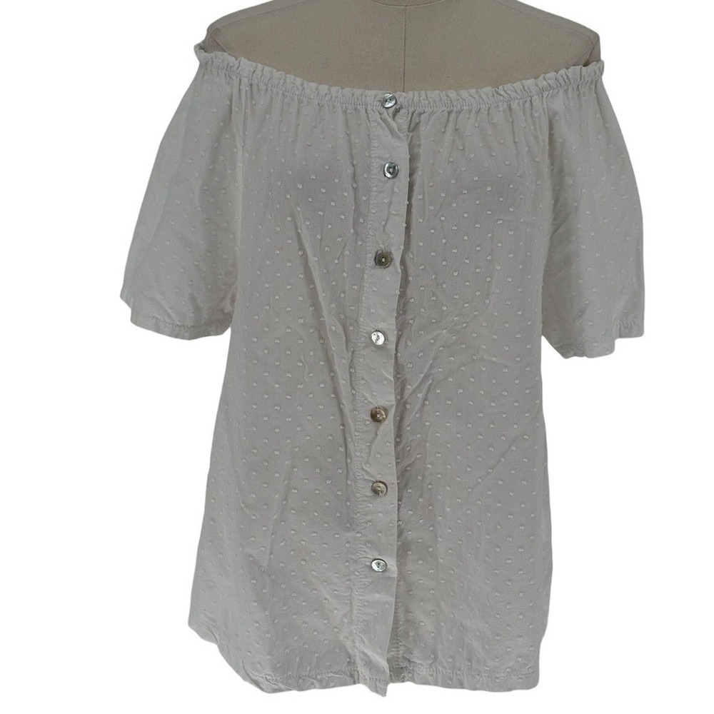 Terzo Millennio Off The Shoulder Blouse White Swiss Dot 100% Cotton M